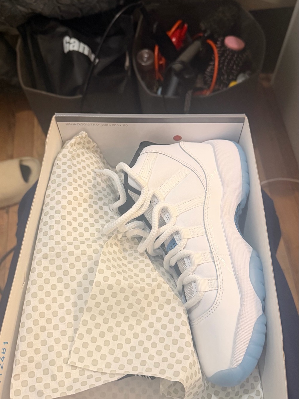 Jordan White and Ice Blue Low-Top Sneakers